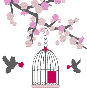 Cerisier japonais et cage à oiseaux