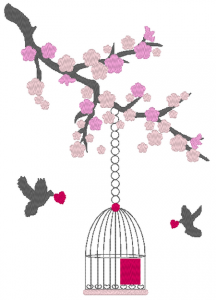 Cerisier japonais et cage à oiseaux